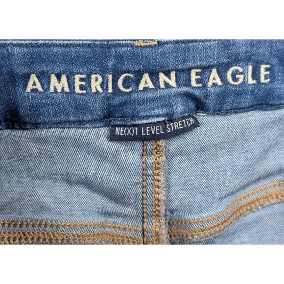 American Eagle Next Level Stretch Curvy Midi Hi Rise Size 12 Distressed Shorts - Picture 3 of 5